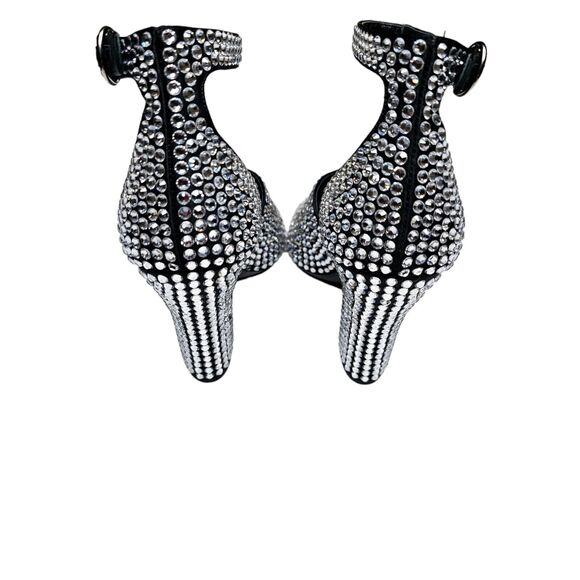 Prada Crystal Embellished Black Ankle Strap Heeled Sandals Size 36.5 US 6.5 - Picture 5 of 10
